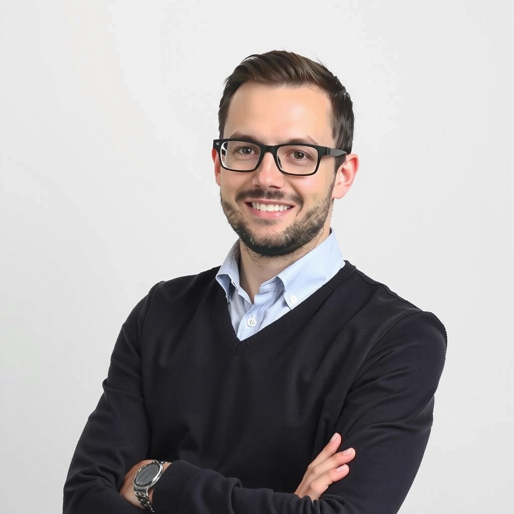 Professionelles Porträt eines freundlichen Ernährungsberaters, lächelnd und zugänglich.